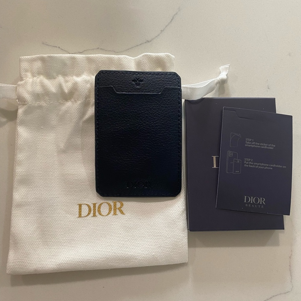 Dior Navy Card Holder with White Pouch - Picture 2 of 3